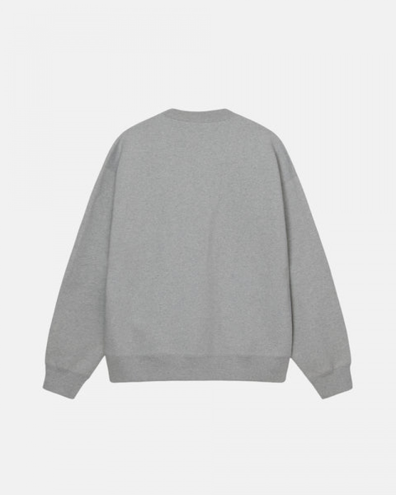 Men Stussy Fleece Crew Sweatshirts Dark Grey Australia | XFN-4641