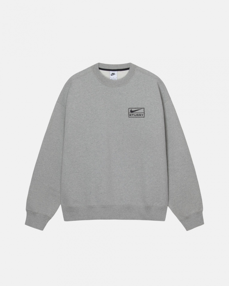 Men Stussy Fleece Crew Sweatshirts Dark Grey Australia | XFN-4641