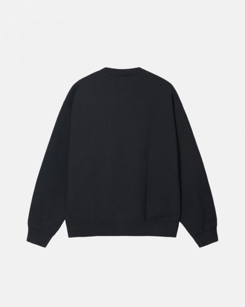 Men Stussy Stone Wash Fleece Crew Sweatshirts Black Australia | EJO-3095