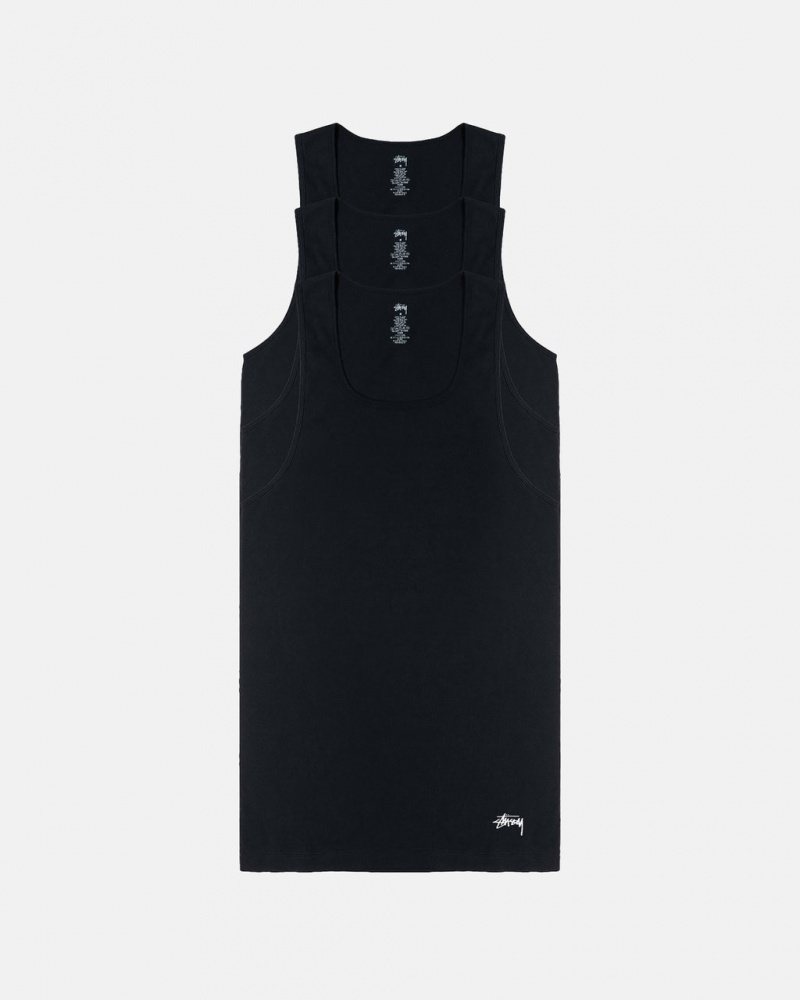 Men Stussy Stussy Tank Undershirt Shirts Black Australia | HPO-8167