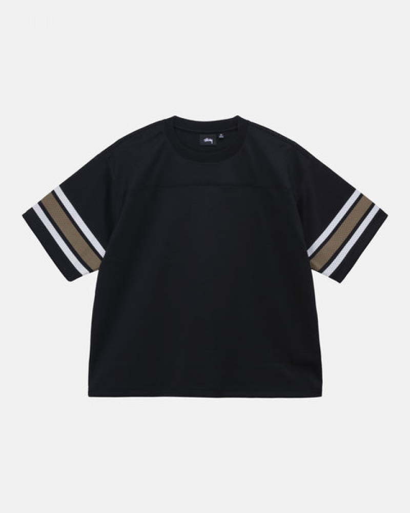 Men Stussy Surfman Mesh Football Jersey Tops Black Australia | PLC-1964