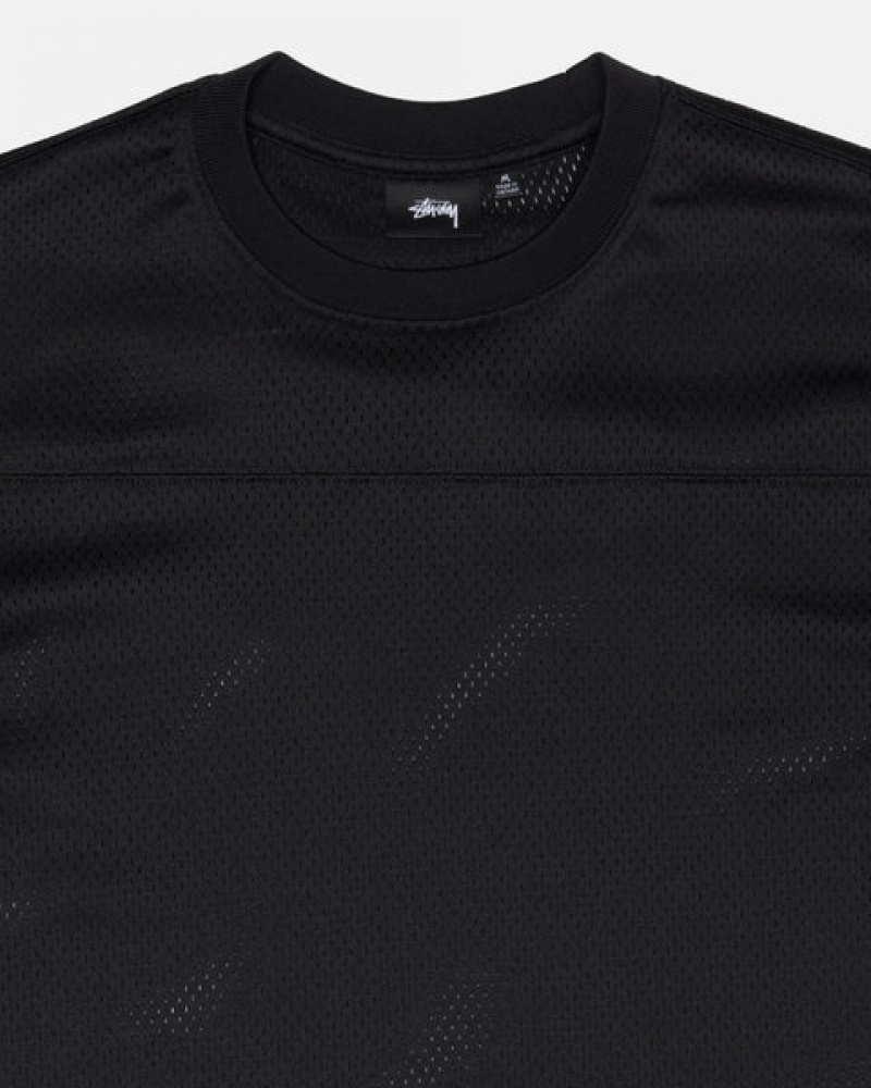 Men Stussy Surfman Mesh Football Jersey Tops Black Australia | PLC-1964