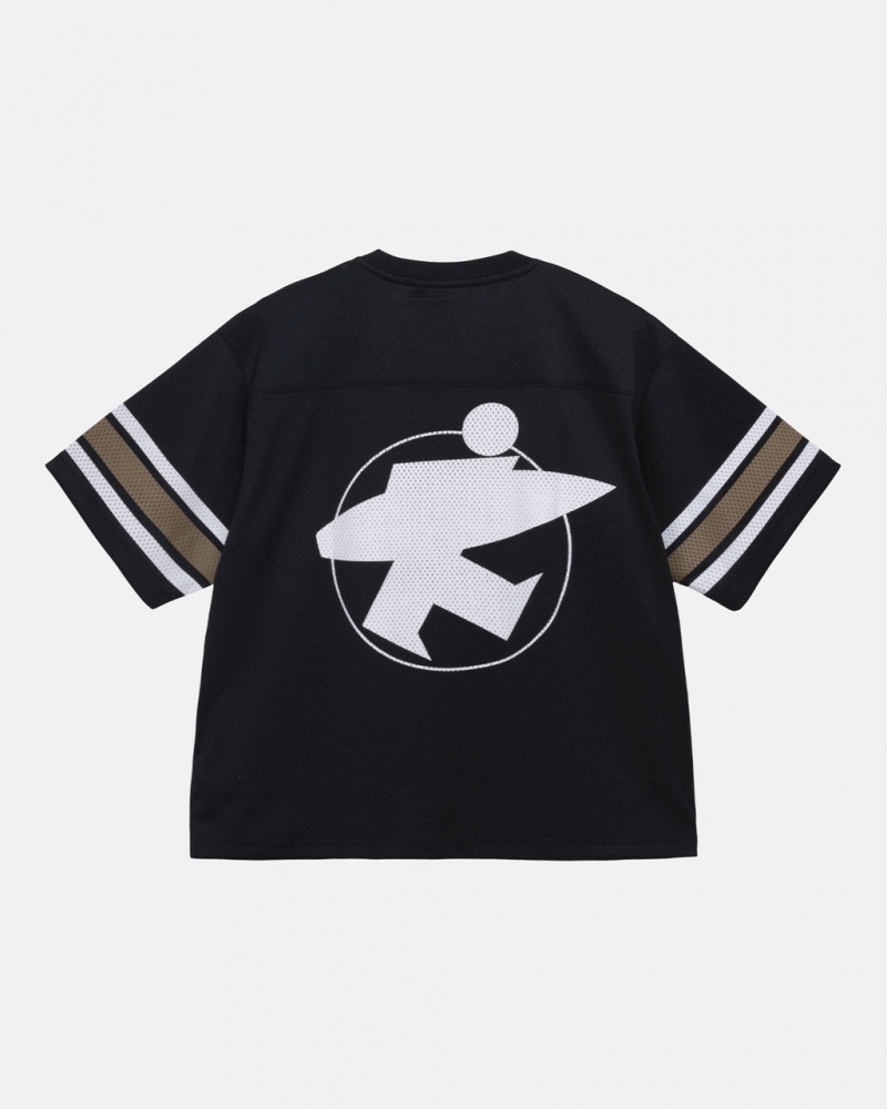 Men Stussy Surfman Mesh Football Jersey Tops Black Australia | PLC-1964