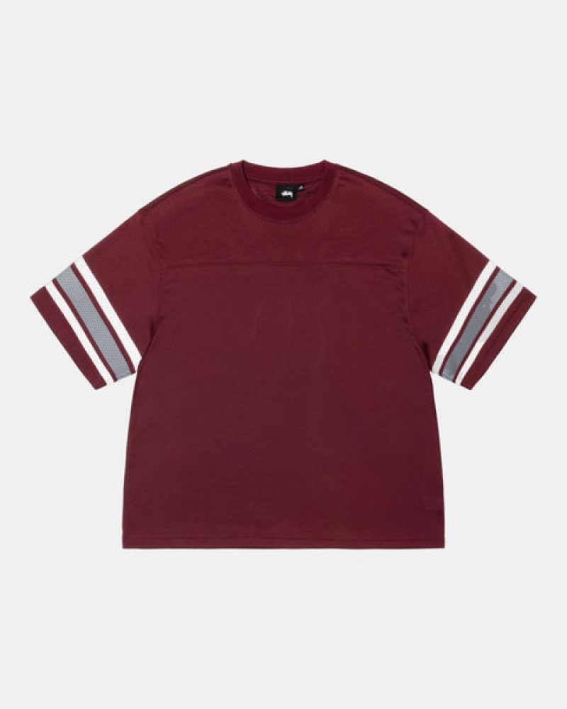 Men Stussy Surfman Mesh Football Jersey Tops Burgundy Australia | CRP-6675