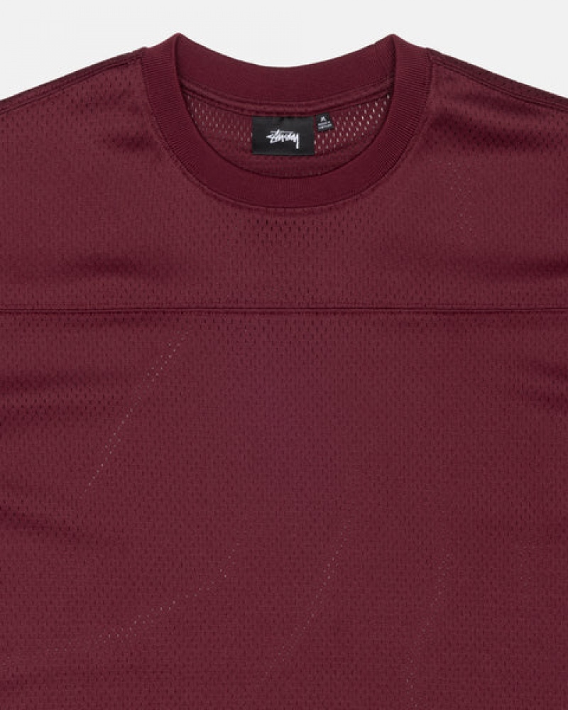 Men Stussy Surfman Mesh Football Jersey Tops Burgundy Australia | CRP-6675