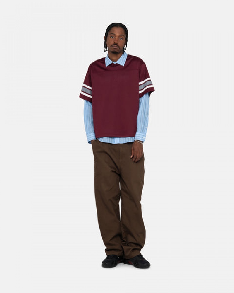 Men Stussy Surfman Mesh Football Jersey Tops Burgundy Australia | CRP-6675