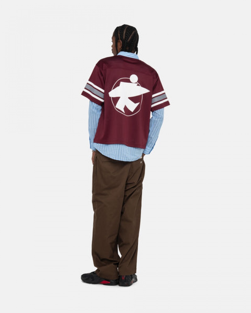 Men Stussy Surfman Mesh Football Jersey Tops Burgundy Australia | CRP-6675