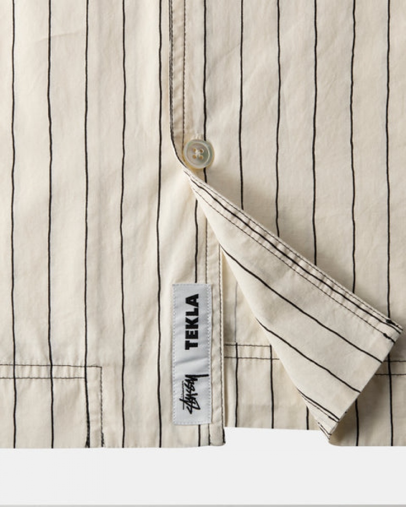 Men Stussy Tekla Poplin Pyjama Shirts Beige Australia | OTF-3243