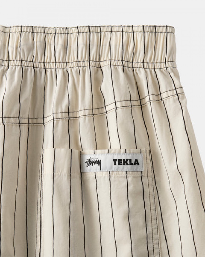 Men Stussy Tekla Poplin Pyjama Shorts Beige Australia | CUG-9796