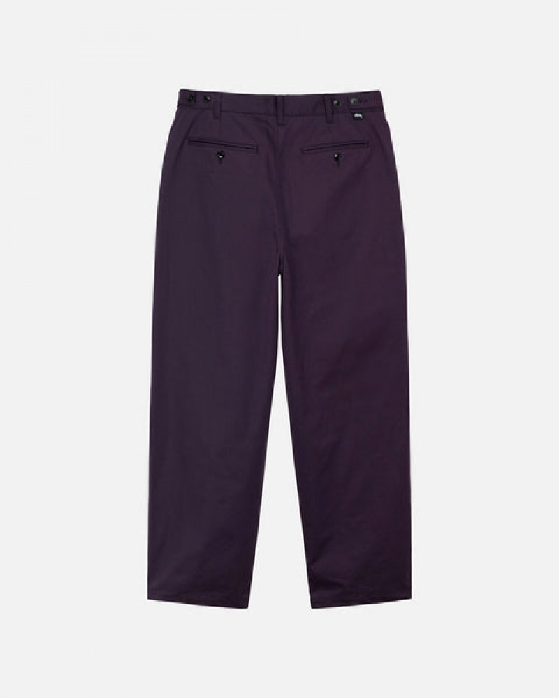 Men Stussy Twill Volume Pleated Trouser Pants Purple Australia | MEL-9743