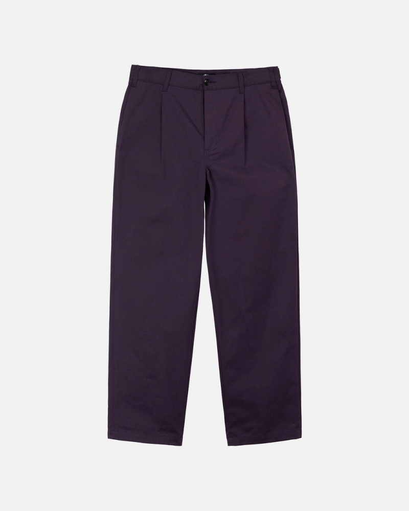 Men Stussy Twill Volume Pleated Trouser Pants Purple Australia | MEL-9743