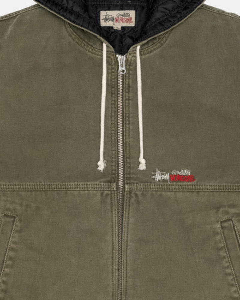 Men Stussy Work Jacket Insulated Canvas Jackets Olive Australia | WON-9164