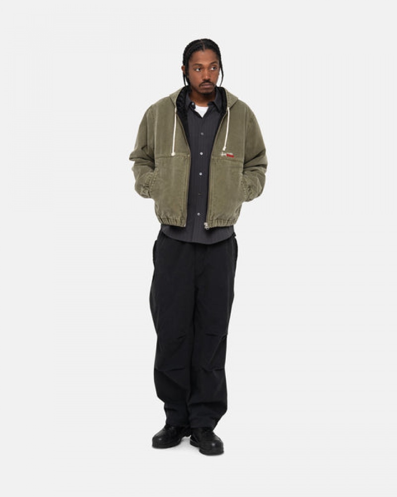 Men Stussy Work Jacket Insulated Canvas Jackets Olive Australia | WON-9164