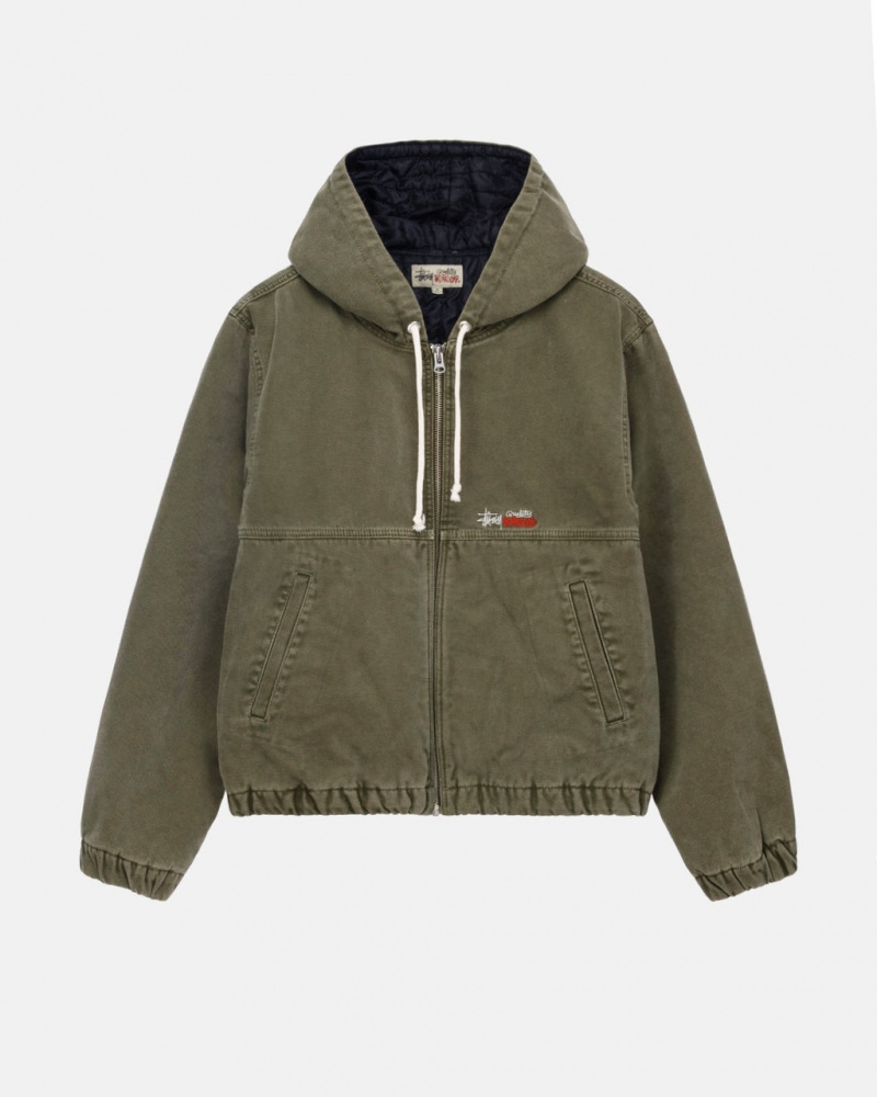 Men Stussy Work Jacket Insulated Canvas Jackets Olive Australia | WON-9164