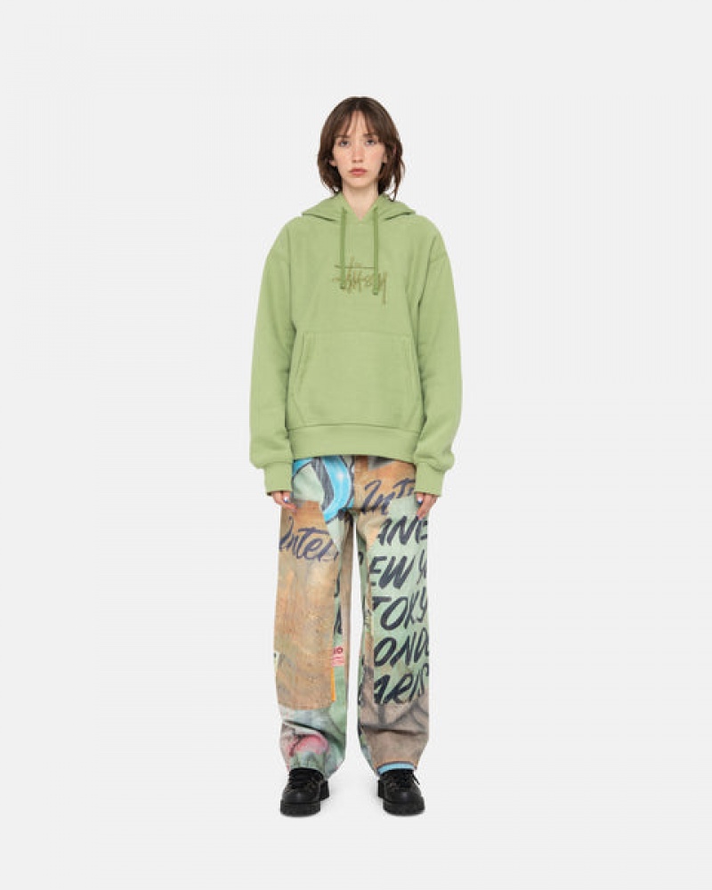 Women Stussy Basic Applique Hood Sweatshirts Green Australia | FIN-5276