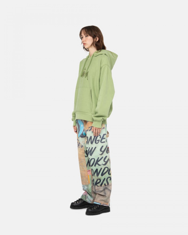 Women Stussy Basic Applique Hood Sweatshirts Green Australia | FIN-5276