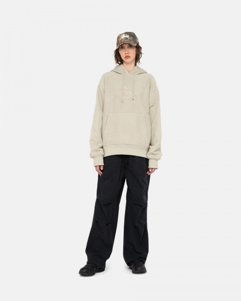 Women Stussy Basic Applique Hood Sweatshirts Khaki Australia | OBK-2624