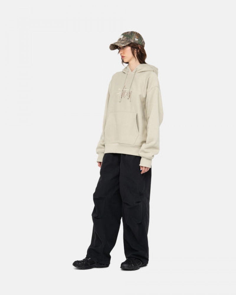 Women Stussy Basic Applique Hood Sweatshirts Khaki Australia | OBK-2624