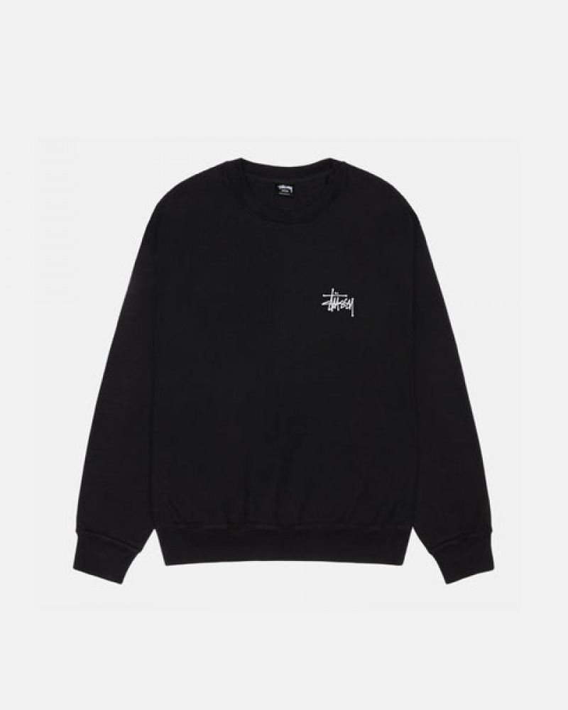 Women Stussy Basic Stüssy Pigment Dyed Crew Sweatshirts Black Australia | WEY-9071