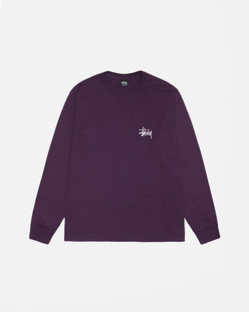 Women Stussy Basic Stussy LS Tee Pigment Dyed T Shirt Purple Australia | MLF-8287