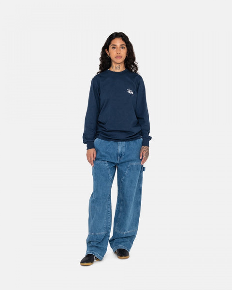 Women Stussy Basic Stussy Ls Tee T Shirt Navy Australia | FBQ-5734