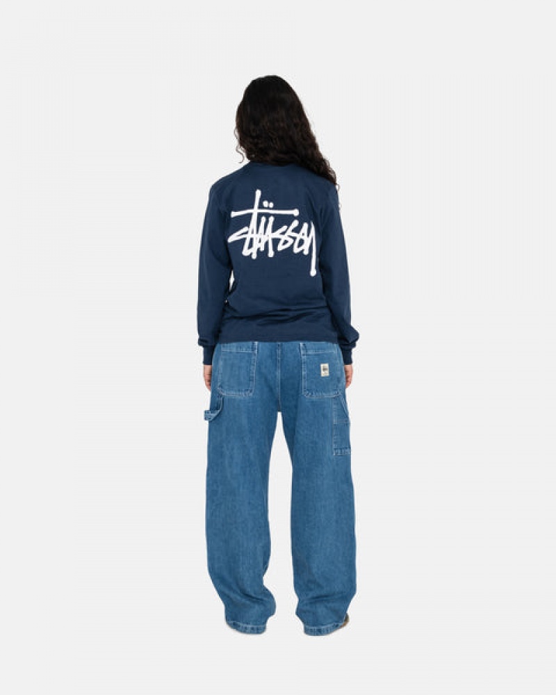 Women Stussy Basic Stussy Ls Tee T Shirt Navy Australia | FBQ-5734