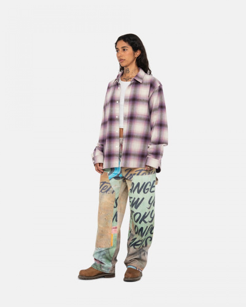 Women Stussy Bay Plaid Shirts Burgundy Australia | SOQ-7291