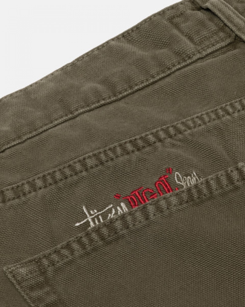 Women Stussy Big Ol' Jean Washed Canvas Pants Olive Australia | GDB-0399