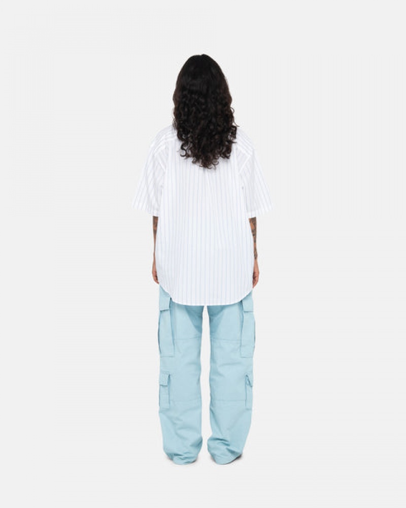 Women Stussy Boxy Striped Shirts White Australia | MJM-6640