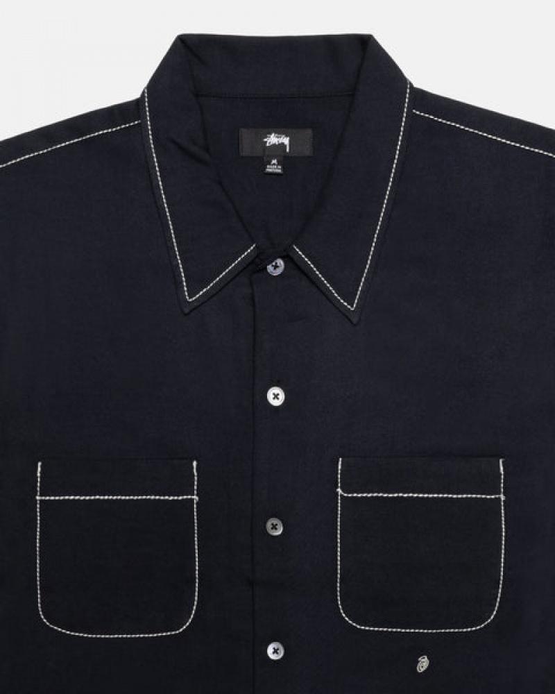 Women Stussy Contrast Pick Stitched Shirts Black Australia | OYB-7914