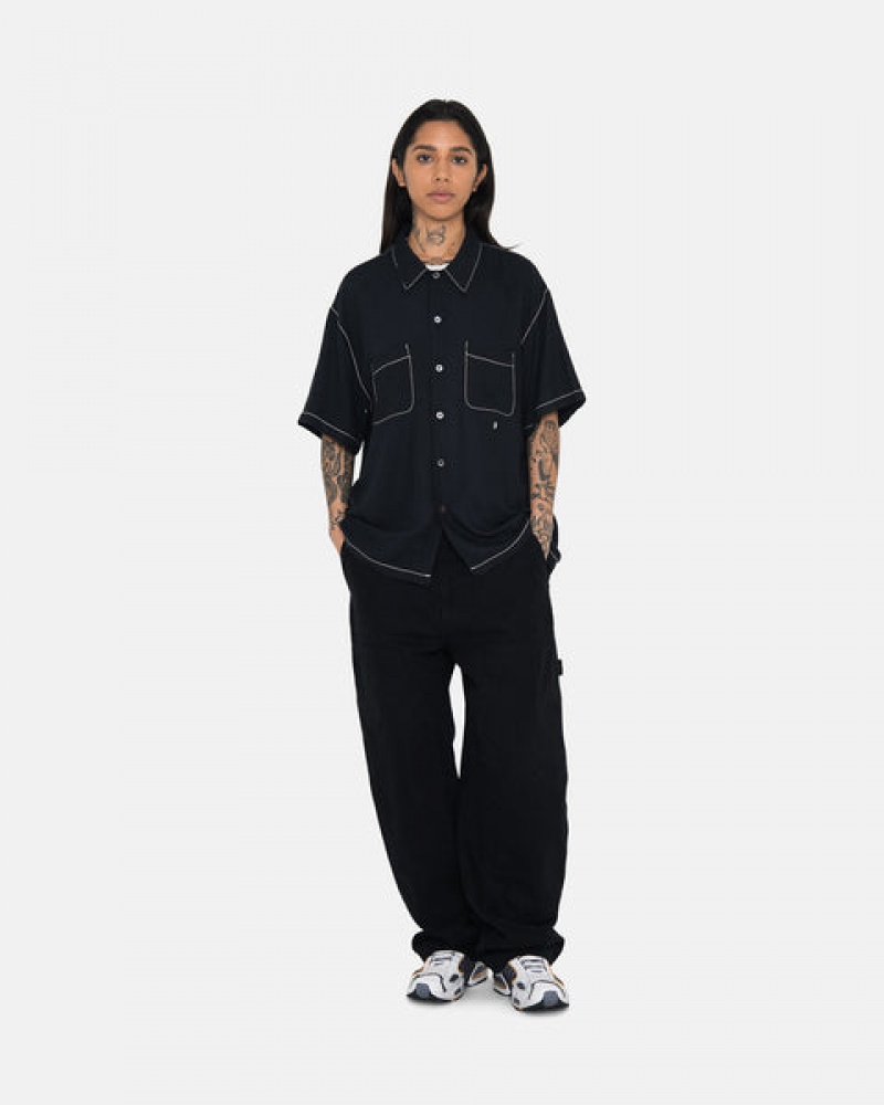 Women Stussy Contrast Pick Stitched Shirts Black Australia | OYB-7914