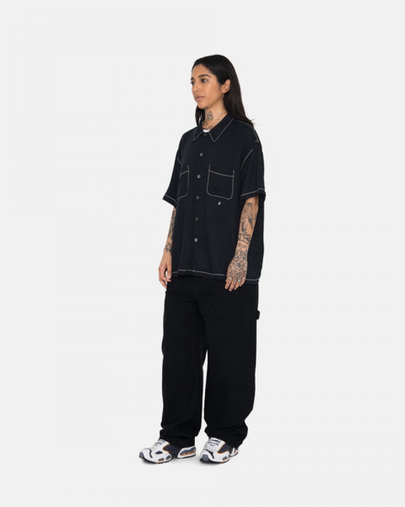 Women Stussy Contrast Pick Stitched Shirts Black Australia | OYB-7914