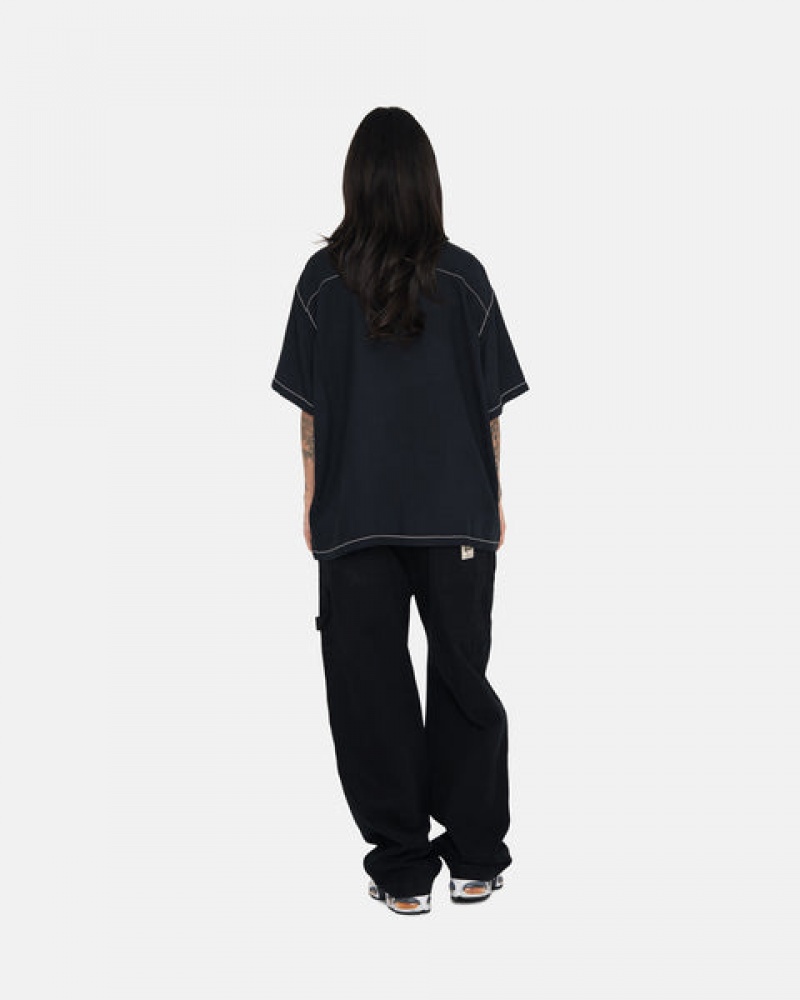 Women Stussy Contrast Pick Stitched Shirts Black Australia | OYB-7914