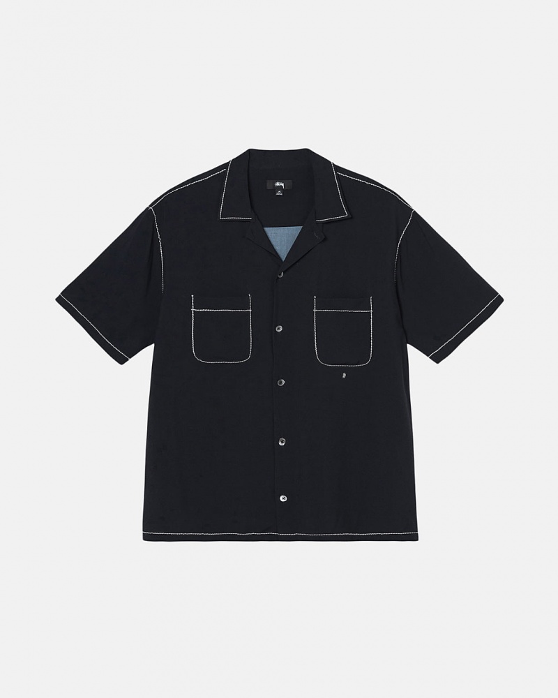 Women Stussy Contrast Pick Stitched Shirts Black Australia | OYB-7914