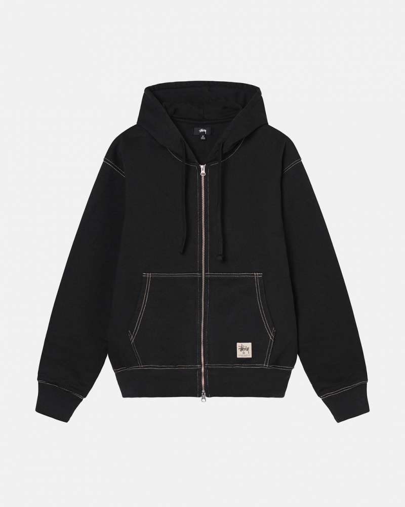 Women Stussy Double Face Label Zip Hoodie Black Australia | AOE-4368