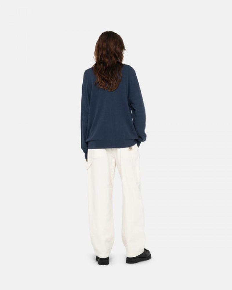 Women Stussy Light Weight Ls Zip Polo Tops Navy Australia | CYV-2563