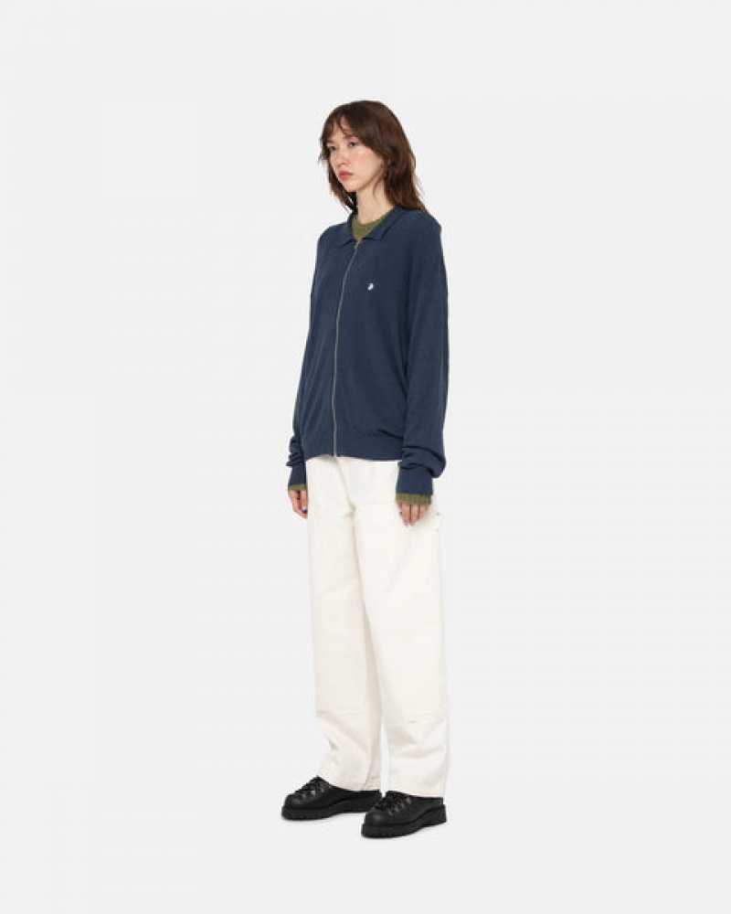 Women Stussy Light Weight Ls Zip Polo Tops Navy Australia | CYV-2563