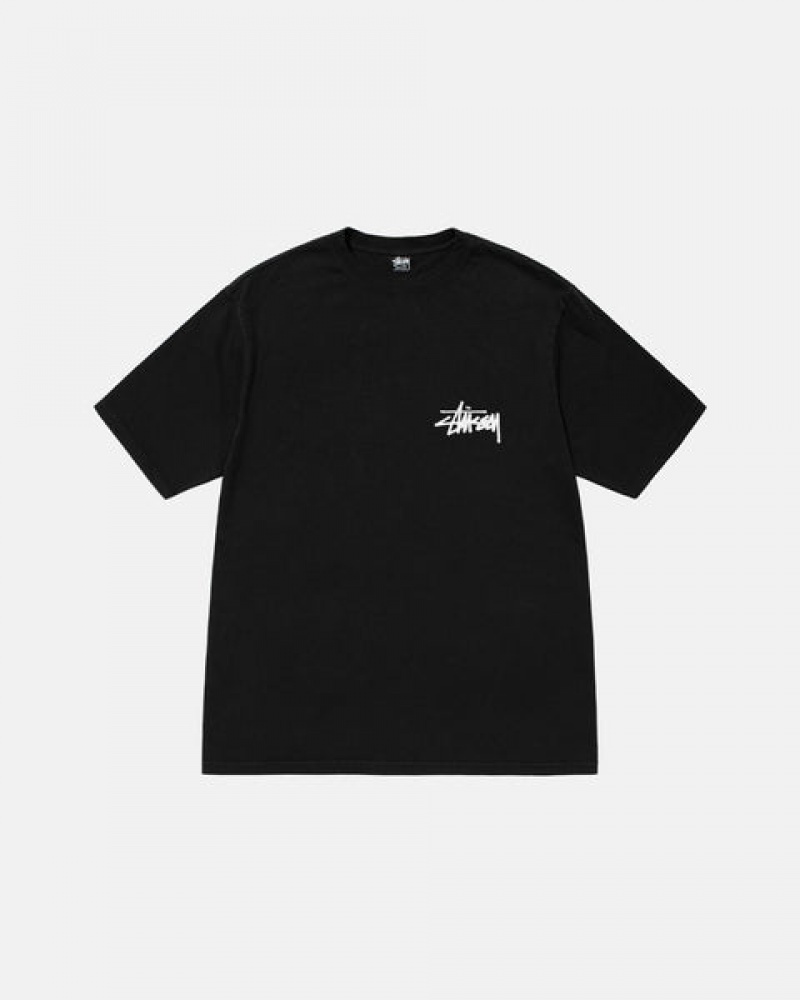 Women Stussy Old Phone Tee Pigment Dyed T Shirt Black Australia | HQF-2513