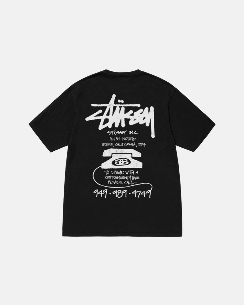 Women Stussy Old Phone Tee Pigment Dyed T Shirt Black Australia | HQF-2513