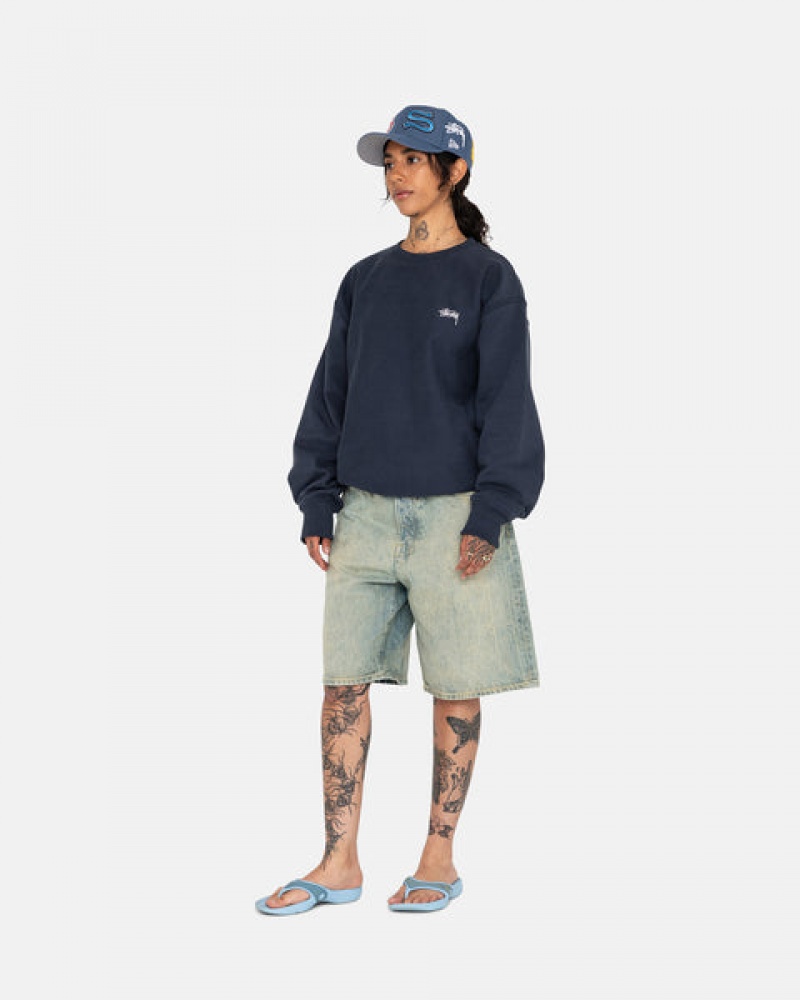 Women Stussy Overdyed Stock Logo Crew Sweatshirts Navy Australia | VLM-7305