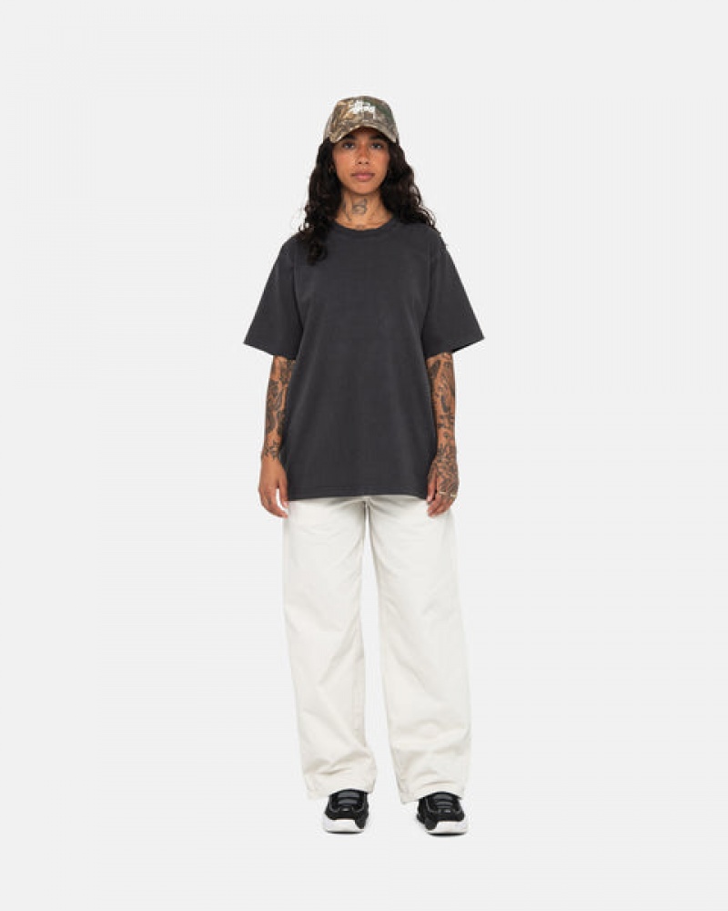 Women Stussy Pigment Dyed Crew T Shirt Black Australia | KFZ-7616