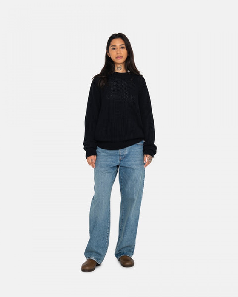 Women Stussy Pigment Dyed Loose Gauge Knit Sweaters Black Australia | RKD-3135