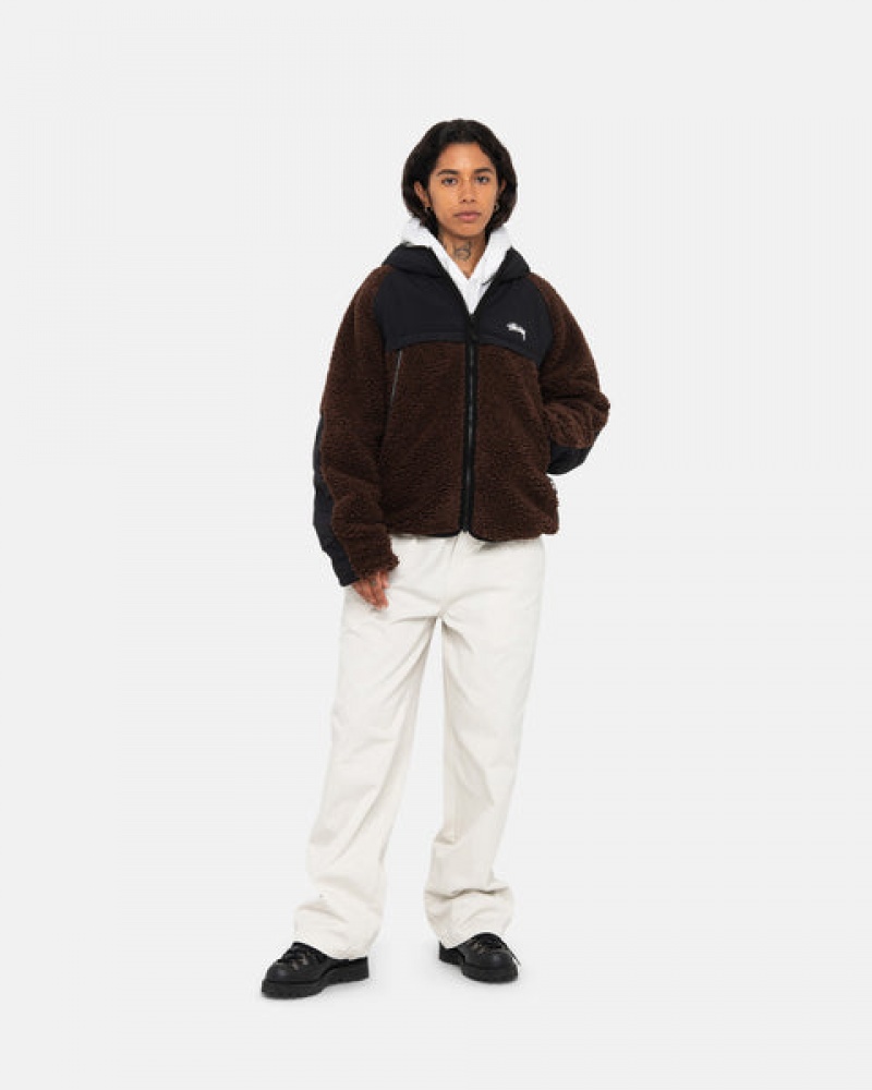 Women Stussy Sherpa Paneled Hooded Jackets Brown Australia | VIQ-5474