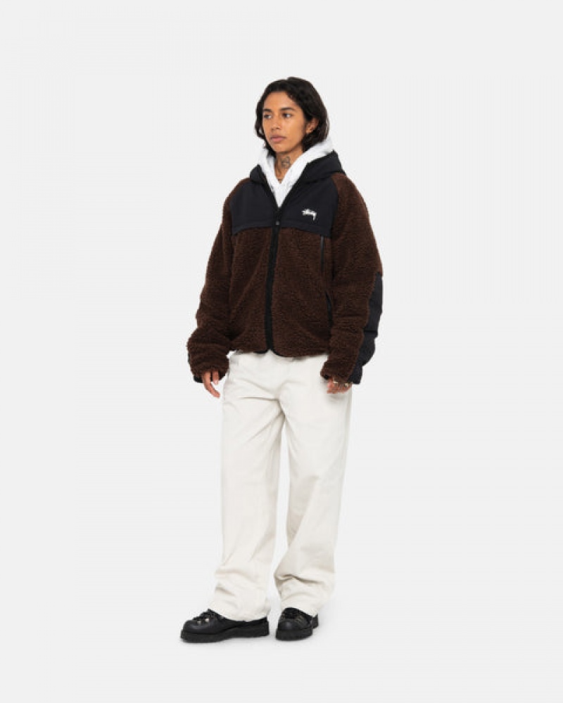 Women Stussy Sherpa Paneled Hooded Jackets Brown Australia | VIQ-5474