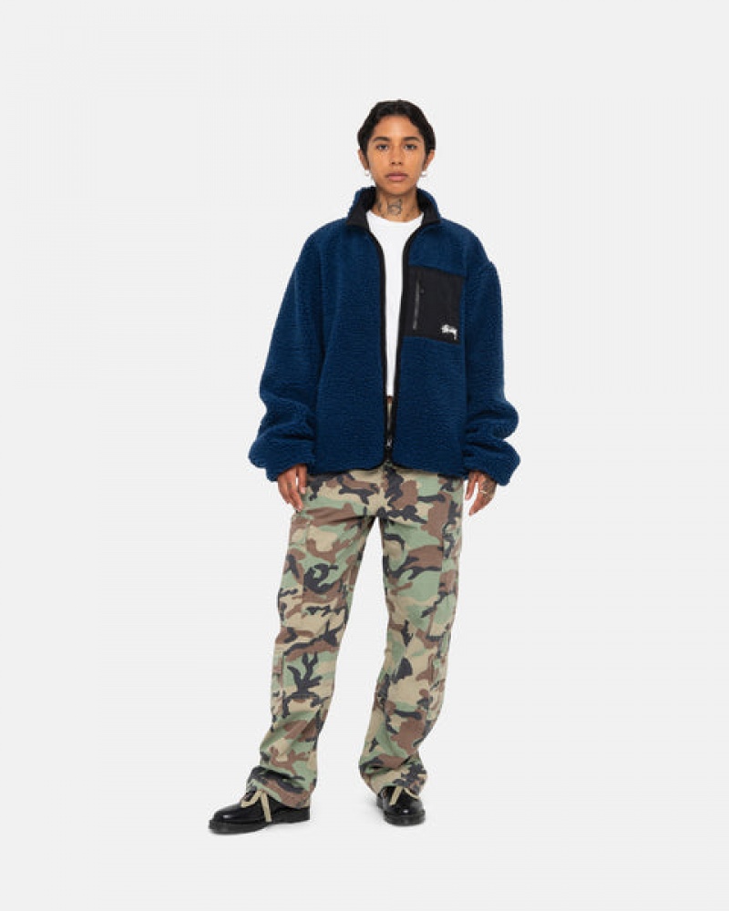 Women Stussy Sherpa Reversible Jackets Blue Australia | NPV-7712