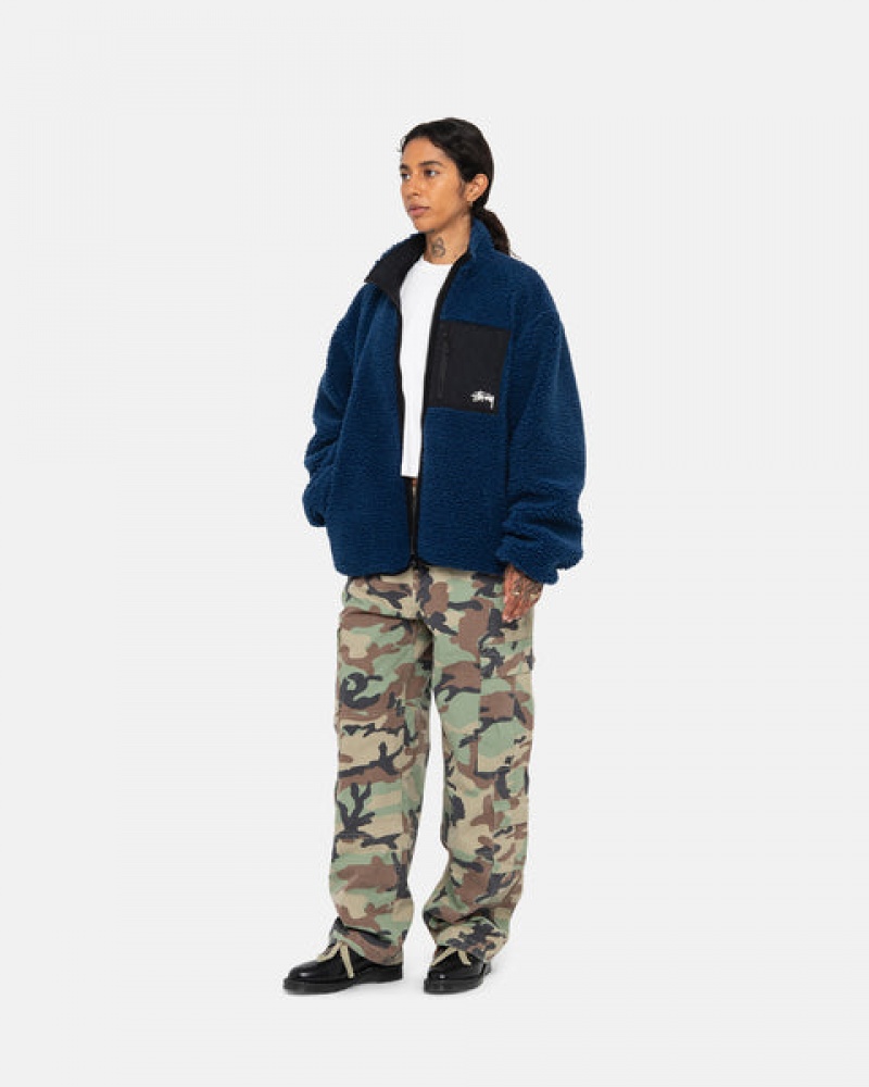 Women Stussy Sherpa Reversible Jackets Blue Australia | NPV-7712