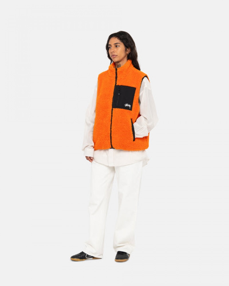 Women Stussy Sherpa Reversible Vest Yellow Australia | SMK-4327