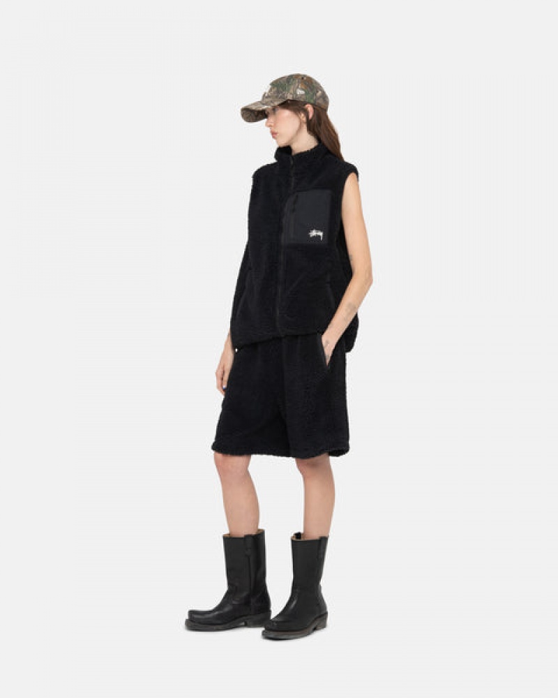 Women Stussy Sherpa Shorts Black Australia | SGI-6367