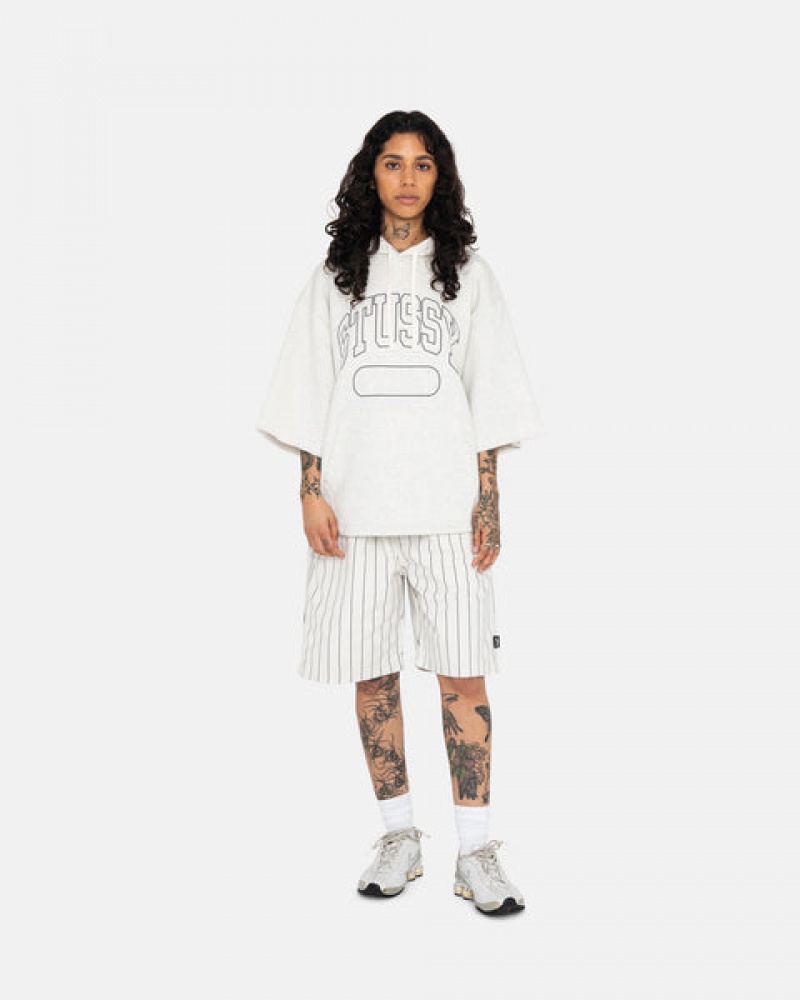 Women Stussy Ss Boxy Cropped Hoodie Grey Australia | ZKT-7917