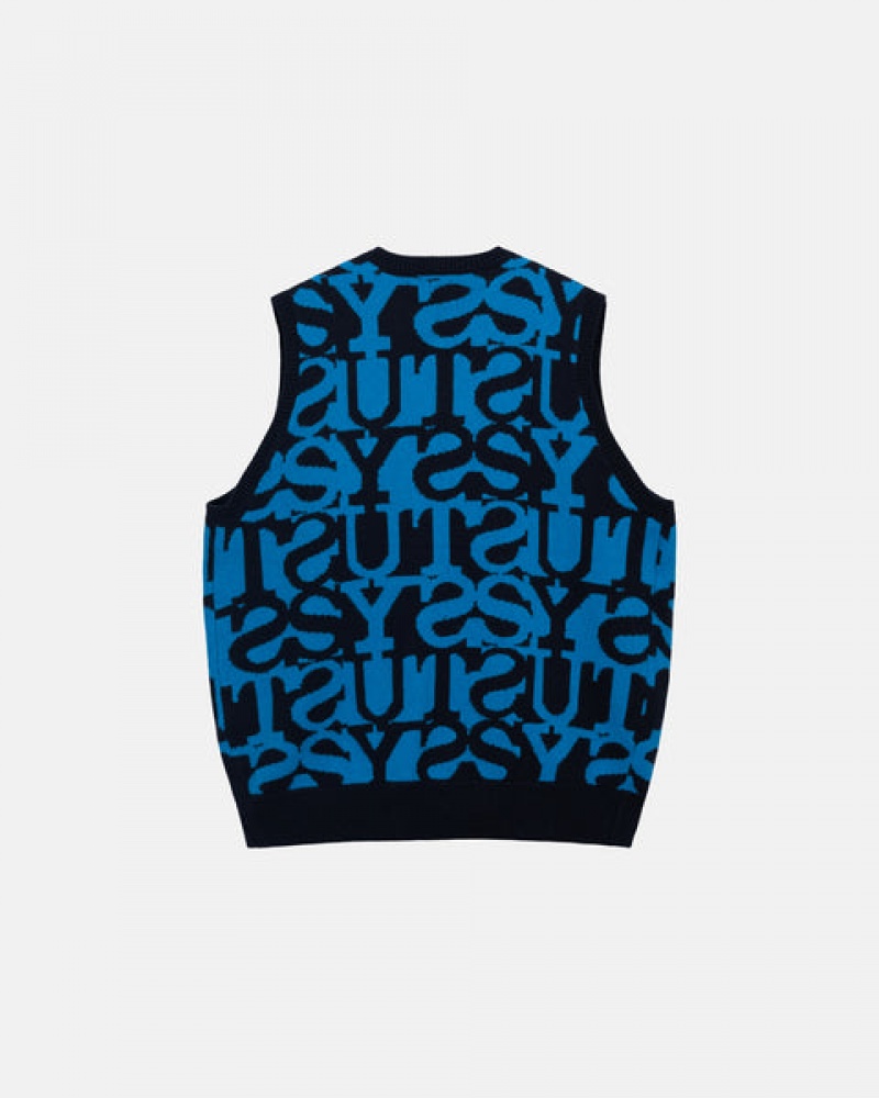 Women Stussy Stacked Sweater Vest Sweaters Dark Navy Australia | UOM-8338